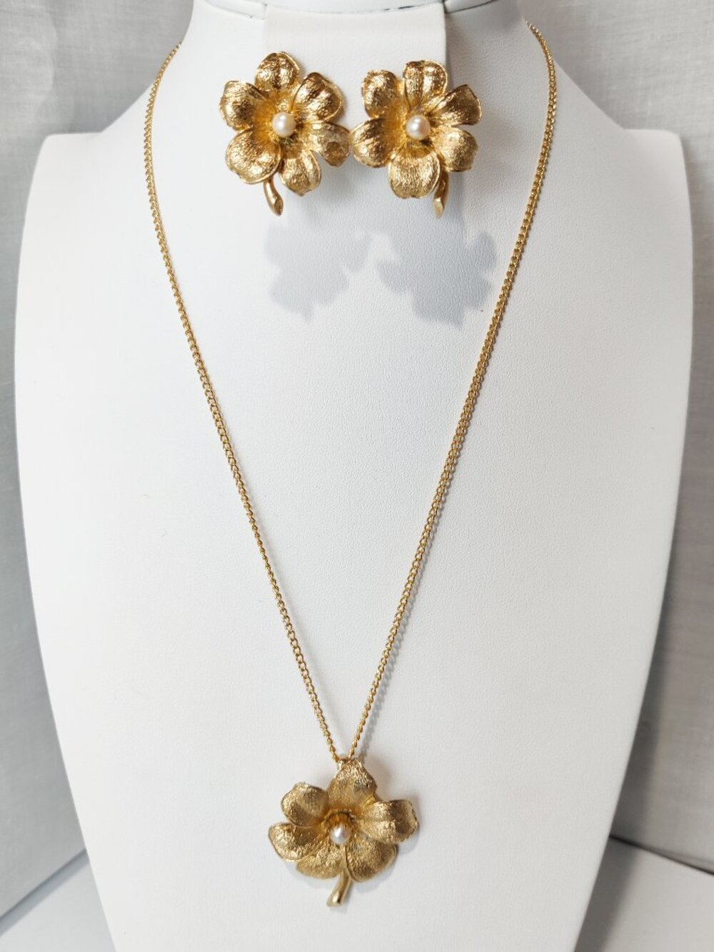 Vintage Signed Coro Flower Necklace Earrings Set